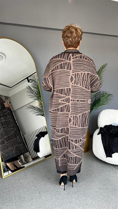 Selma Büyük Beden Uzun Desenli Hırka