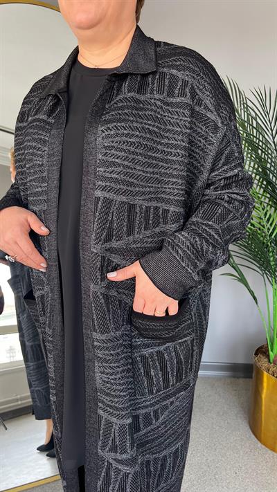 Selma Büyük Beden Uzun Desenli Hırka