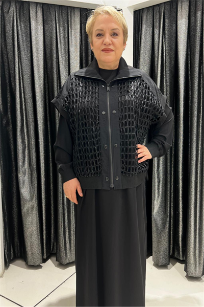 Selma Büyük Beden Uzun Kollu Elbise ve File Ceket Takım