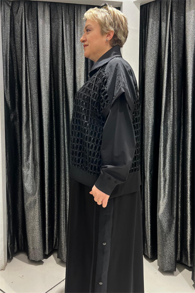 Selma Büyük Beden Uzun Kollu Elbise ve File Ceket Takım