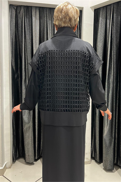 Selma Büyük Beden Uzun Kollu Elbise ve File Ceket Takım