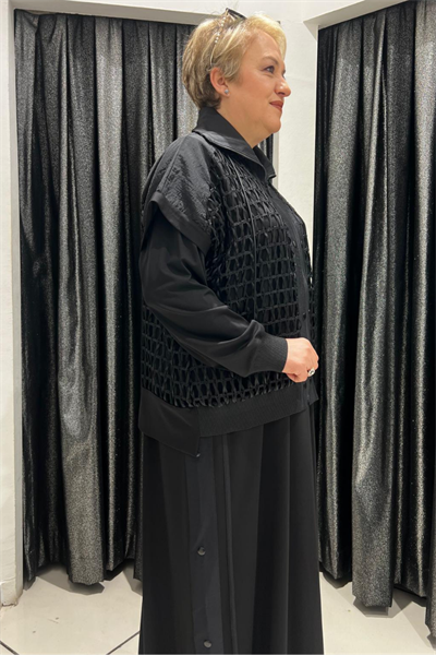 Selma Büyük Beden Uzun Kollu Elbise ve File Ceket Takım