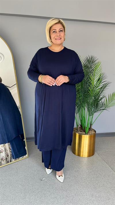 Selma Büyük Beden Uzun Kollu Rahat Kesim Astarsız İçlik Elbise