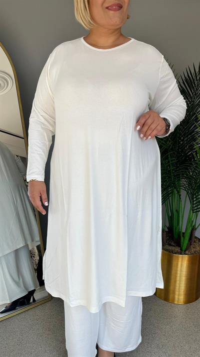 Selma Büyük Beden Uzun Kollu Rahat Kesim Astarsız İçlik Elbise