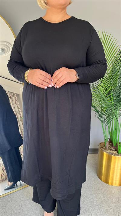 Selma Büyük Beden Uzun Kollu Rahat Kesim Astarsız İçlik Elbise