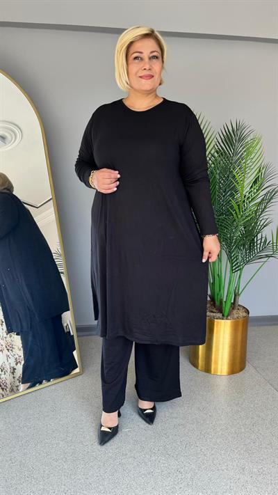 Selma Büyük Beden Uzun Kollu Rahat Kesim Astarsız İçlik Elbise