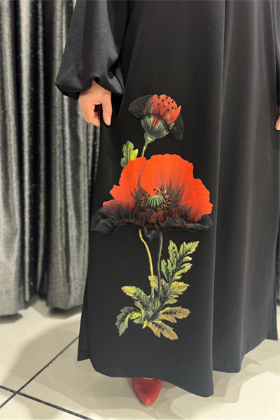 Selma Büyük Beden V Yaka Çiçekli Uzun Elbise