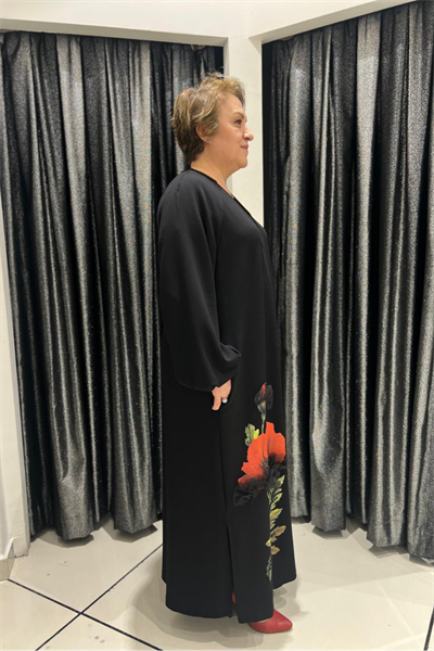 Selma Büyük Beden V Yaka Çiçekli Uzun Elbise