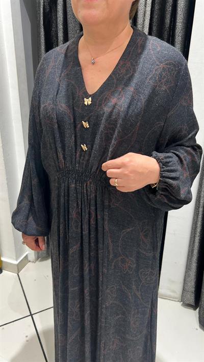 Selma Büyük Beden V Yaka Desenli Günlük Elbise