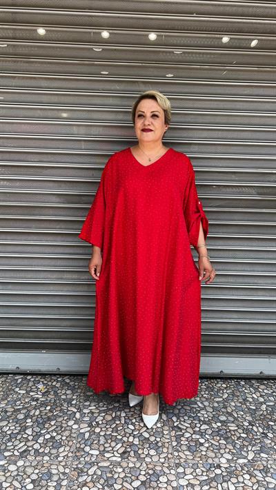 Selma Büyük Beden V Yaka Puantiyeli Elbise