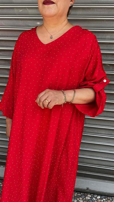 Selma Büyük Beden V Yaka Puantiyeli Elbise