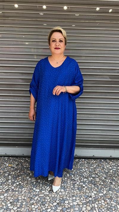 Selma Büyük Beden V Yaka Puantiyeli Elbise