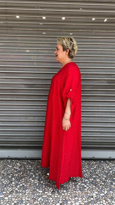 Selma Büyük Beden V Yaka Puantiyeli Elbise