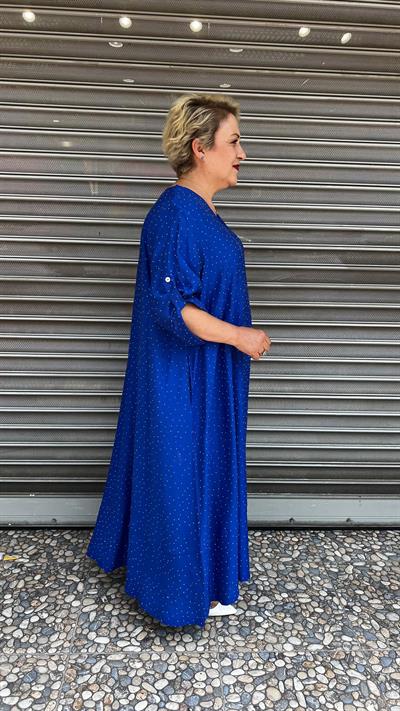 Selma Büyük Beden V Yaka Puantiyeli Elbise