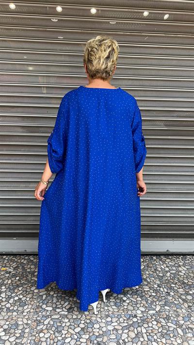 Selma Büyük Beden V Yaka Puantiyeli Elbise