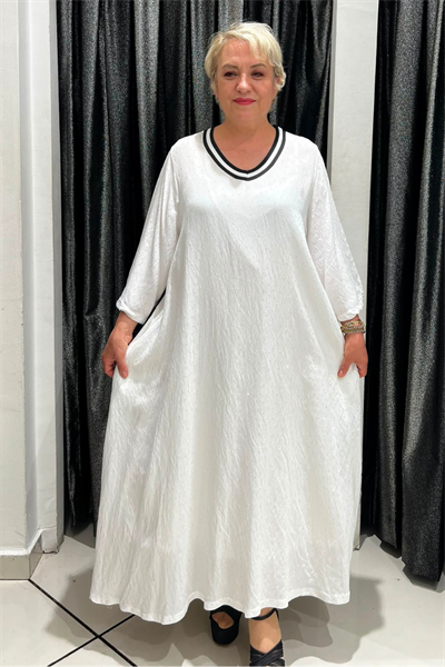 Selma Büyük Beden V Yaka Şerit Detaylı Elbise