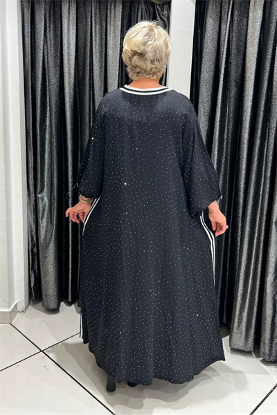 Selma Büyük Beden V Yaka Şerit Detaylı Elbise