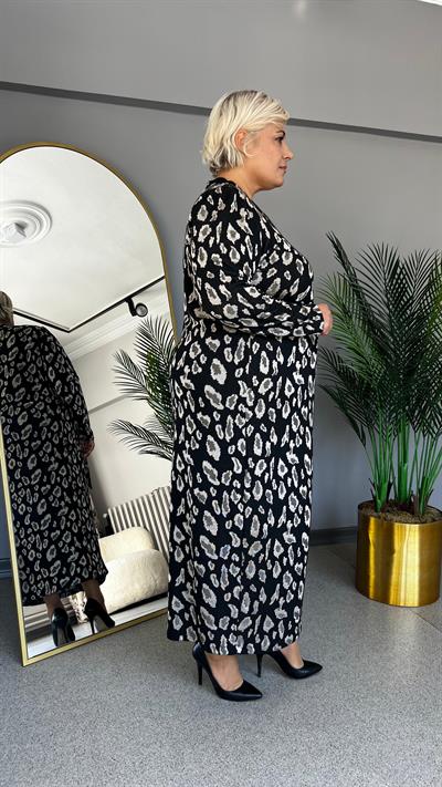 Selma Büyük Beden V Yakalı Kruvaze Görünümlü Elbise