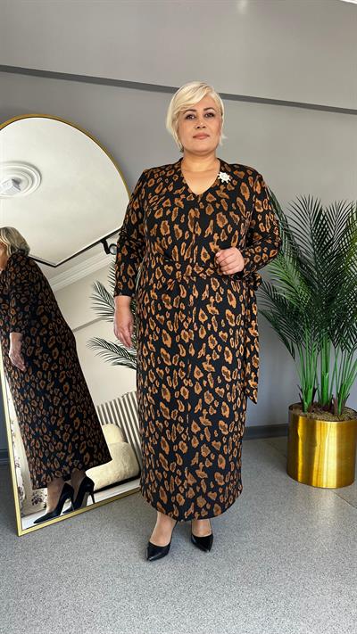 Selma Büyük Beden V Yakalı Kruvaze Görünümlü Elbise