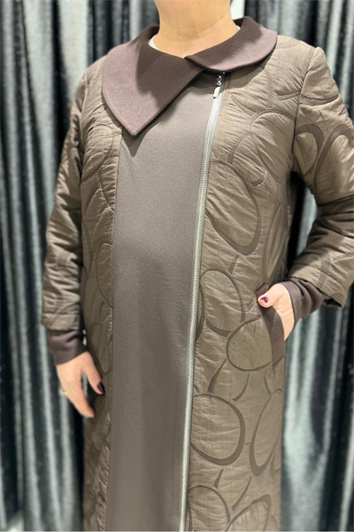 Selma Büyük Beden Yaka Detaylı Kapitone Kap