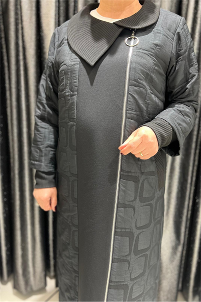 Selma Büyük Beden Yaka Detaylı Kapitone Kap