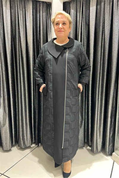 Selma Büyük Beden Yaka Detaylı Kapitone Kap