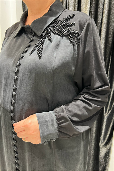 Selma Büyük Beden Yakalı Aplike İşlemeli Tunik