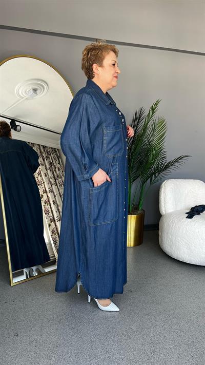 Selma Büyük Beden Yakalı Kot Elbise