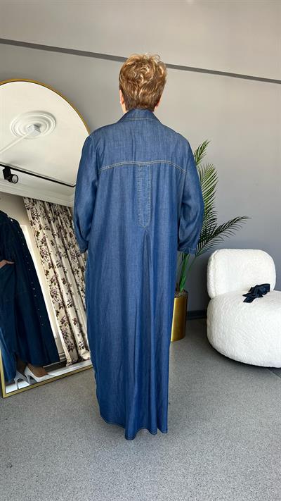 Selma Büyük Beden Yakalı Kot Elbise