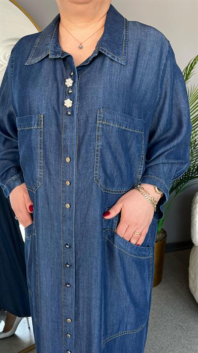 Selma Büyük Beden Yakalı Kot Elbise