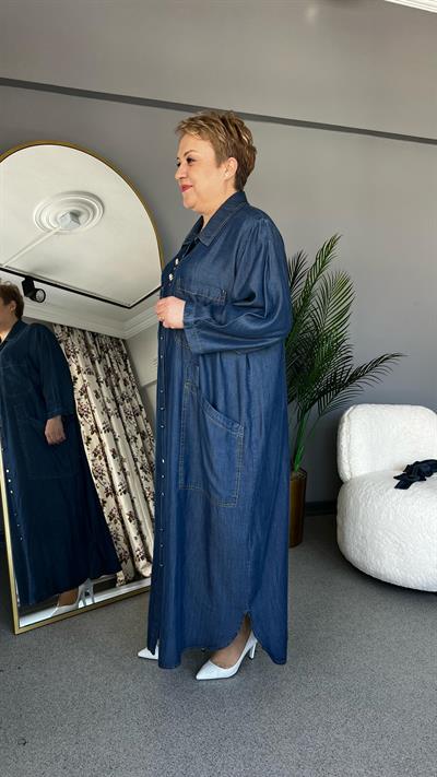 Selma Büyük Beden Yakalı Kot Elbise