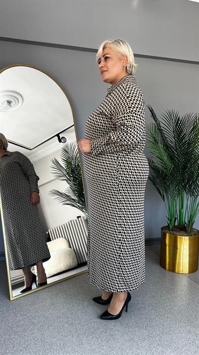 Selma Büyük Beden Yakalı Yarım Patlı Leopar Elbise