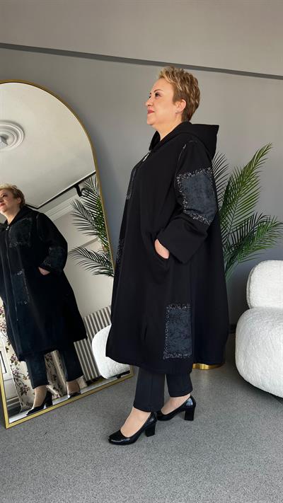 Selma Büyük Beden Yama Desenli Hırka/Yelek