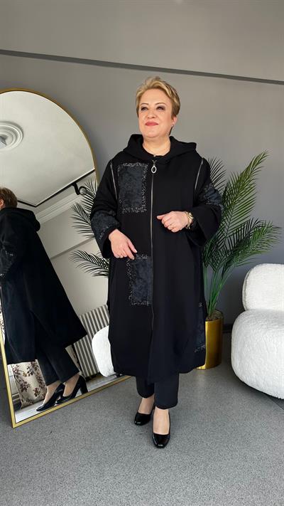 Selma Büyük Beden Yama Desenli Hırka/Yelek