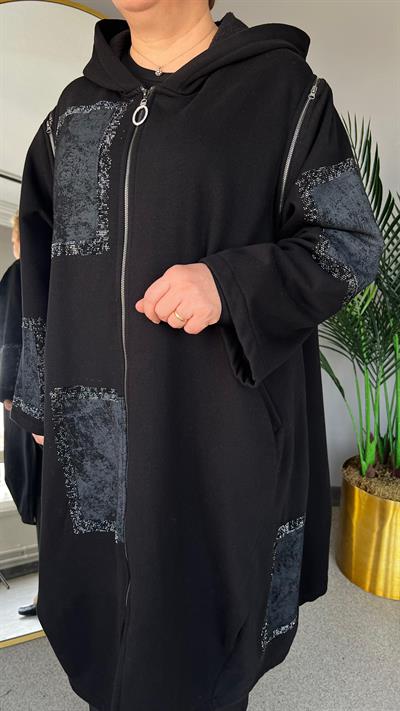 Selma Büyük Beden Yama Desenli Hırka/Yelek