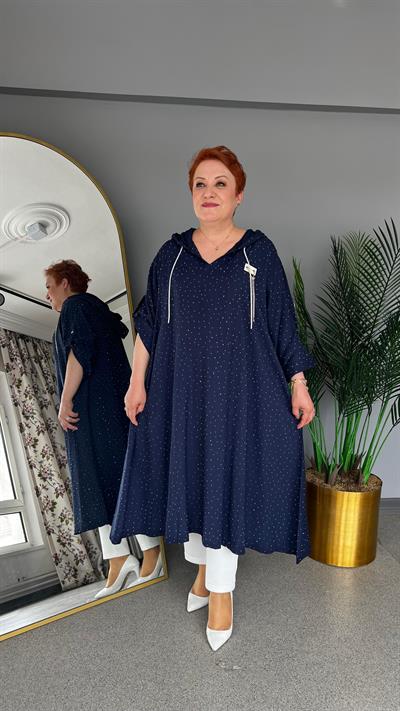 Selma Büyük Beden Yapıştırma Taş Detaylı Tunik/Elbise