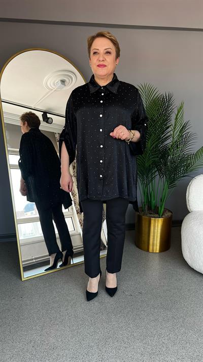 Selma Büyük Beden Yapıştırma Taş Detaylı Gömlek