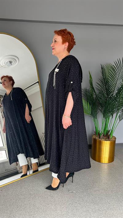 Selma Büyük Beden Yapıştırma Taş Detaylı Tunik/Elbise