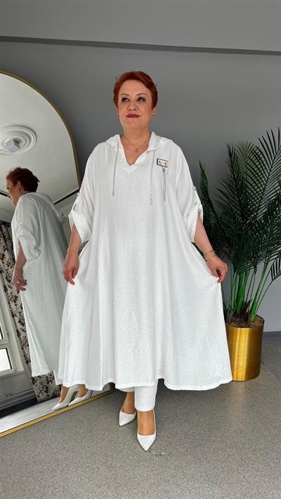 Selma Büyük Beden Yapıştırma Taş Detaylı Tunik/Elbise