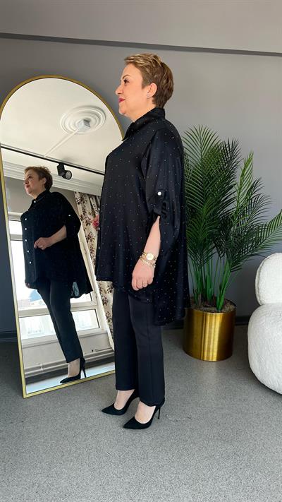 Selma Büyük Beden Yapıştırma Taş Detaylı Gömlek