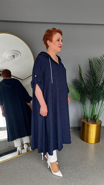 Selma Büyük Beden Yapıştırma Taş Detaylı Tunik/Elbise