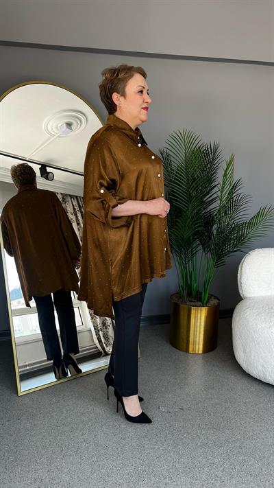 Selma Büyük Beden Yapıştırma Taş Detaylı Gömlek