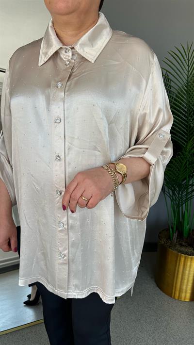 Selma Büyük Beden Yapıştırma Taş Detaylı Gömlek