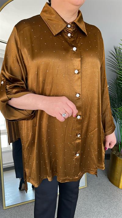 Selma Büyük Beden Yapıştırma Taş Detaylı Gömlek