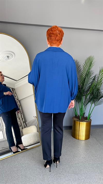 Selma Büyük Beden Yapıştırma Taşlı Bluz