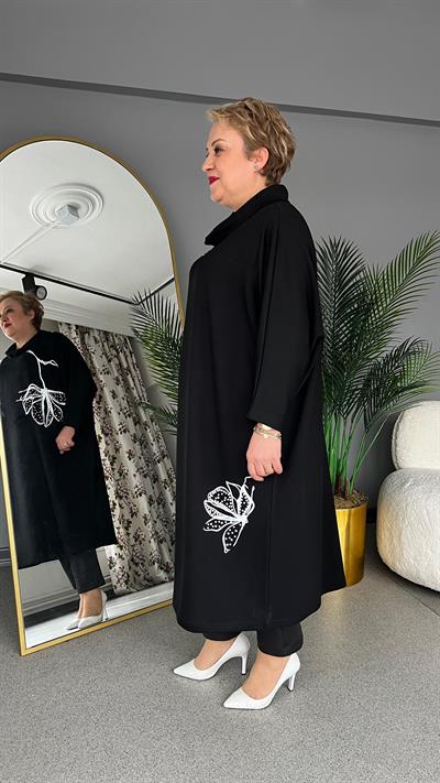 Selma Büyük Beden Yaprak Desen İşlemeli Elbise