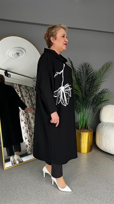 Selma Büyük Beden Yaprak Desen İşlemeli Elbise