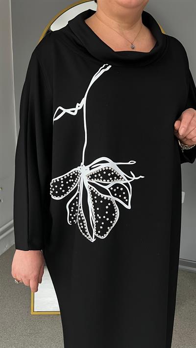 Selma Büyük Beden Yaprak Desen İşlemeli Elbise