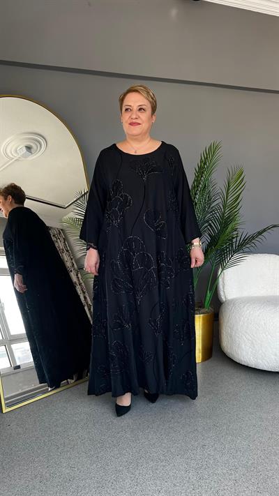 Selma Büyük Beden Yaprak Desenli Elbise