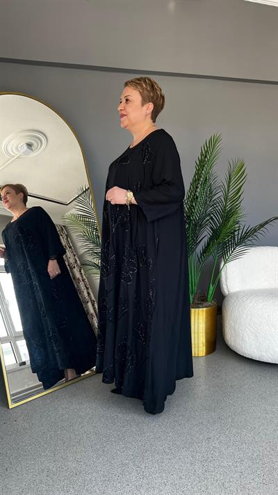 Selma Büyük Beden Yaprak Desenli Elbise